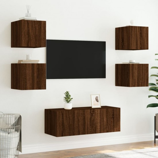Sieninės TV spintelės su LED, 2vnt., rudos, 30,5x35x30cm