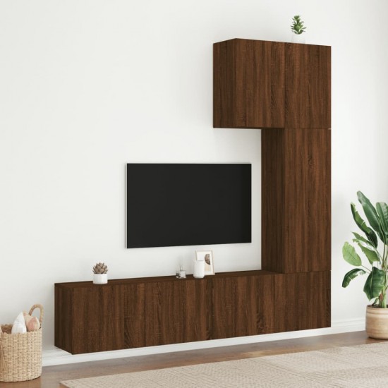 Sieninė TV sekcija, 5 dalių, ruda ąžuolo, apdirbta mediena