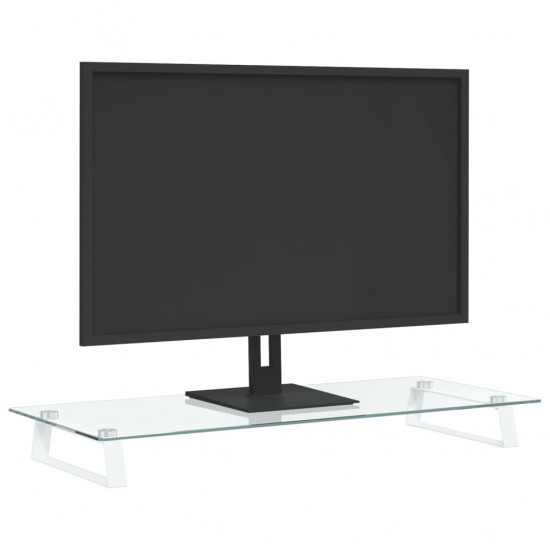 Monitoriaus stovas, baltas, 80x35x8cm, stiklas ir metalas