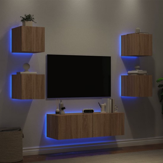 Sieninės TV spintelės su LED lemputėmis, 5 dalių, ąžuolo