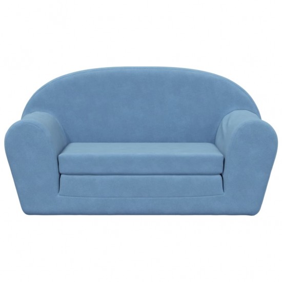 Vaikiška dvivietė sofa-lova, mėlynos spalvos, minkštas pliušas