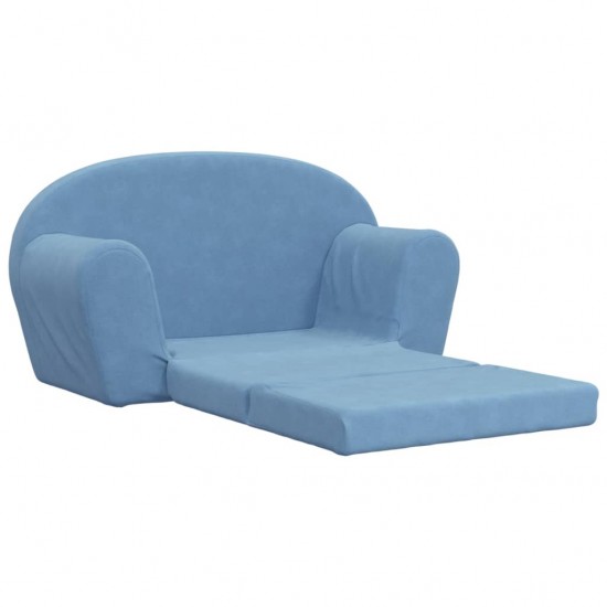 Vaikiška dvivietė sofa-lova, mėlynos spalvos, minkštas pliušas