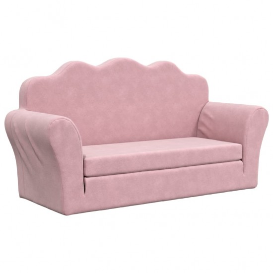 Vaikiška dvivietė sofa-lova, rožinės spalvos, minkštas pliušas