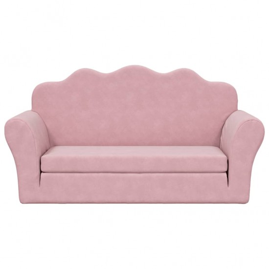 Vaikiška dvivietė sofa-lova, rožinės spalvos, minkštas pliušas