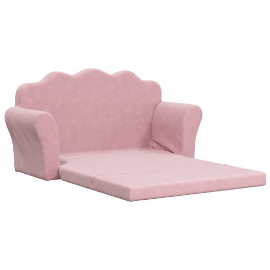 Vaikiška dvivietė sofa-lova, rožinės spalvos, minkštas pliušas