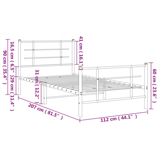 Lovos rėmas su galvūgaliu/kojūgaliu, juodas, 107x203cm, metalas