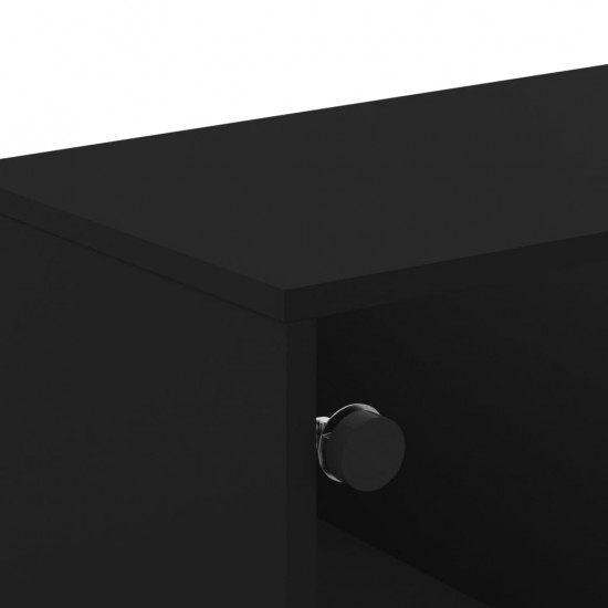 TV spintelė su stiklinėmis durelėmis, juoda, 102x37x50cm