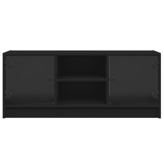 TV spintelė su stiklinėmis durelėmis, juoda, 102x37x42cm