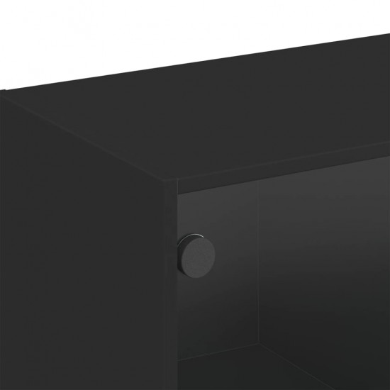 Sieninė spintelė su stiklinėmis durelėmis, juoda, 102x37x35cm