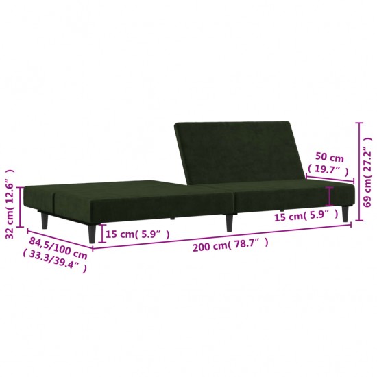 Dvivietė sofa-lova, tamsiai žalios spalvos, aksomas