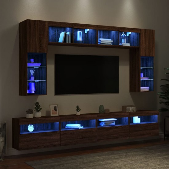 Sieninės TV spintelės su LED lemputėmis, 8vnt., rudos ąžuolo