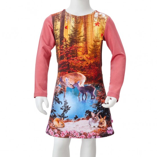 Vaikiška suknelė ilgomis rankovėmis, sendinta rožinė, 104 dydžio