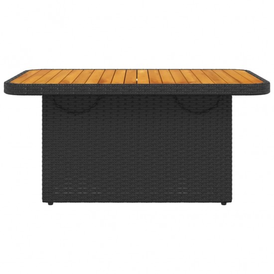 Sodo stalas, juodas, 90x55x71cm, poliratanas/akacijos mediena