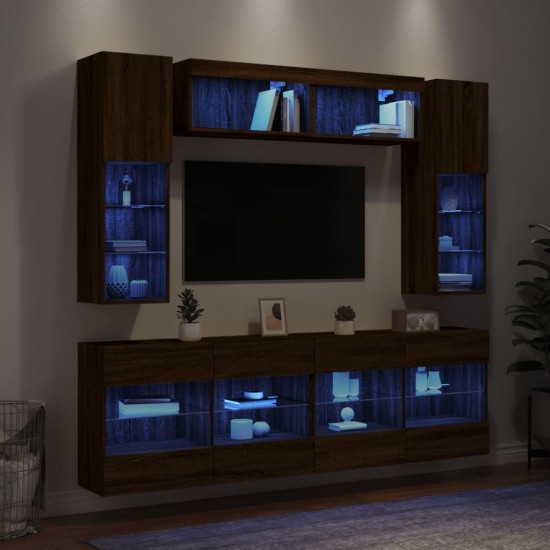 Sieninės TV spintelės su LED lemputėmis, 6vnt., rudos ąžuolo