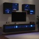 Sieninės TV spintelės su LED lemputėmis, 6vnt., juodos spalvos